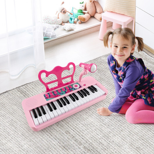 Kids Piano Keyboard 37-Key Kids Toy Keyboard Piano with Microphone for 3+ Kids-Pink - Color: Pink - Image 3