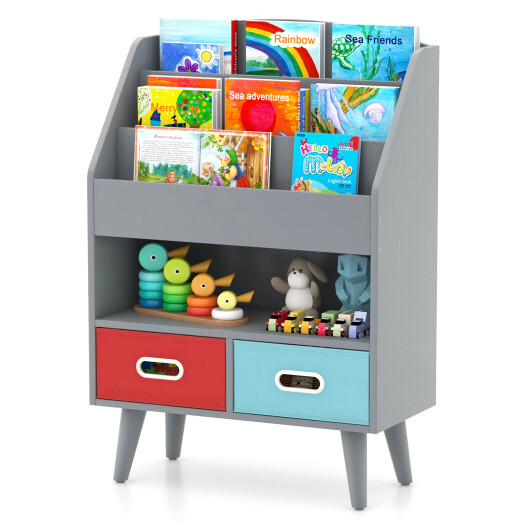 Kids Bookshelf with Open Compartment for Toddlers 3+ Years Old-Gray - Color: Gray