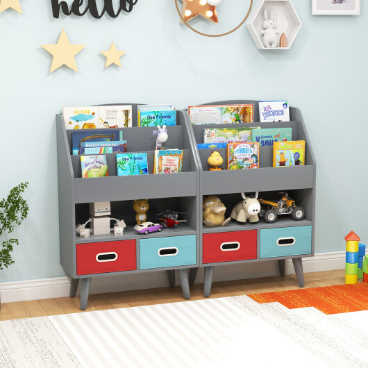 Kids Bookshelf with Open Compartment for Toddlers 3+ Years Old-Gray - Color: Gray - Image 3