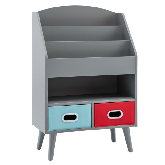 Kids Bookshelf with Open Compartment for Toddlers 3+ Years Old-Gray - Color: Gray - Image 4