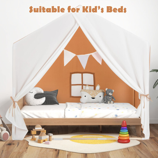 Kid's Play Tent with Washable Cotton Mat and Flag Banner-Orange - Color: Orange - Image 3