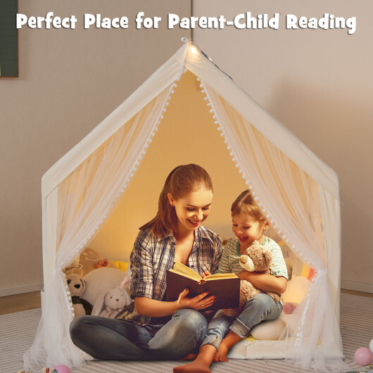 48 x 42 x 50 Inch Large Play Tent with Washable Cotton Mat Holiday Birthday Gift for Kids-Beige - Color: Beige - Image 3