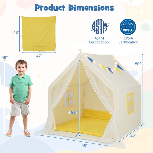 48 x 42 x 50 Inch Large Play Tent with Washable Cotton Mat Holiday Birthday Gift for Kids-Beige - Color: Beige - Image 4