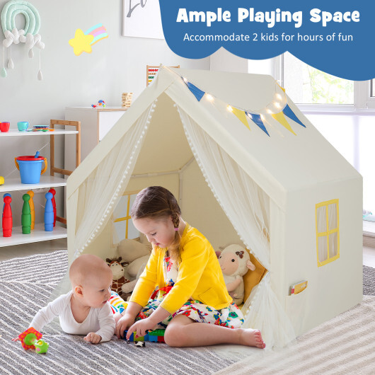 48 x 42 x 50 Inch Large Play Tent with Washable Cotton Mat Holiday Birthday Gift for Kids-Beige - Color: Beige - Image 5