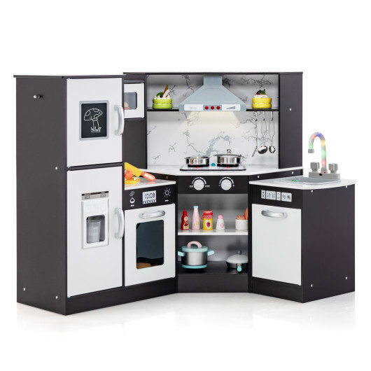 Kids Corner Pretend Kitchen Playset with Separated Washing Basin-Coffee - Color: Coffee