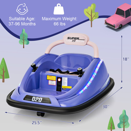 12V Kids Bumper Car Ride on Toy with Remote Control and 360 Degree Spin Rotation-Purple - Color: Purple - Image 4