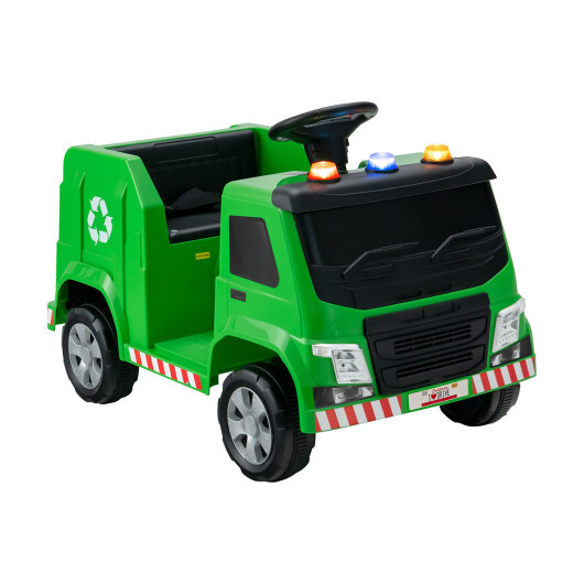 12V Kids Ride-on Garbage Truck with Warning Lights and 6 Recycling Accessories-Green - Color: Green