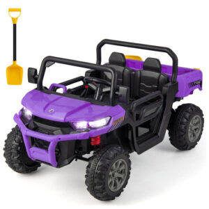 12V Kids Ride On Truck Car with Remote Control and 2 Seaters-Purple - Color: Purple