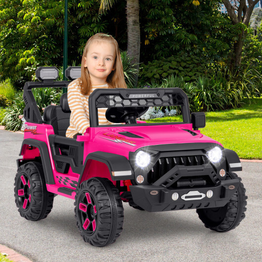 12V Electric Kids Ride on Truck with Remote Control and Music-Pink - Color: Pink - Image 2