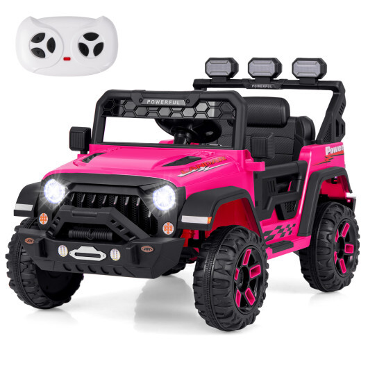 12V Electric Kids Ride on Truck with Remote Control and Music-Pink - Color: Pink - Image 3