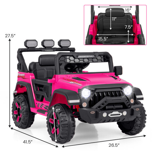 12V Electric Kids Ride on Truck with Remote Control and Music-Pink - Color: Pink - Image 4