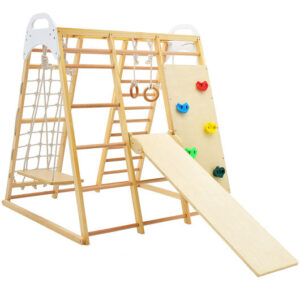 8-in-1 Wooden Jungle Gym Playset with Slide and Monkey Bars-Natural - Color: Natural