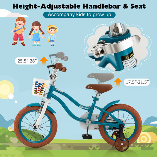 12 Inch Kids Bike Adjustable with Removable Basket for 3-4 Years Old-12 inches - Color: Turquoise - Size: 12 inches - Image 5