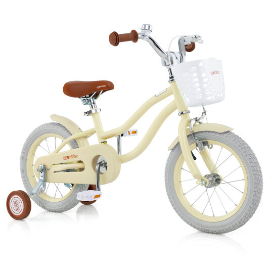 14 Inch Kids Bike Adjustable with Training Wheels Ages 3-8 Years Olds-14 inches - Color: Beige - Size: 14 inches