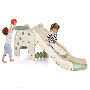 4-in-1 Toddler Slide Kids Play Slide with Cute Elephant Shape-Green - Color: Green
