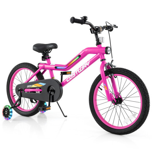 18 Inch LED Lighted Kids Bike with Training Wheels and Headlight for Ages 4-8 Years-18 inches - Color: Pink - Size: 18 inches