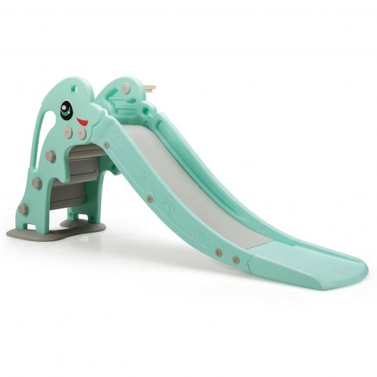 3-in-1 Kids Climber Slide Play Set with Basketball Hoop and Ball-Green - Color: Green - Image 2