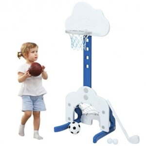 3-in-1 Kids Basketball Hoop Set with Balls-White - Color: White