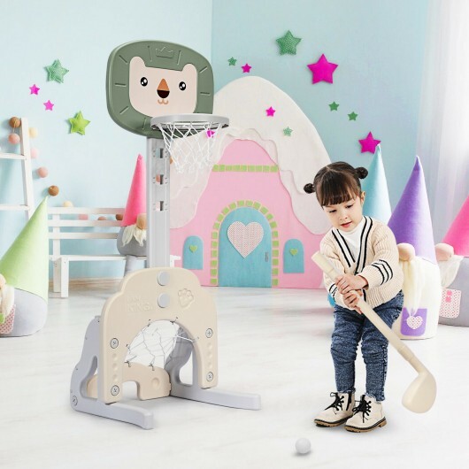 3-in-1 Adjustable Kids Basketball Hoop Sports Set-Green - Color: Green - Image 3