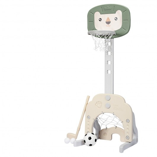 3-in-1 Adjustable Kids Basketball Hoop Sports Set-Green - Color: Green - Image 6