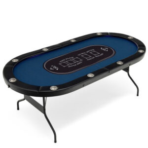 Foldable 10-Player Poker Table with LED Lights and USB Ports Ideal for Texas Casino-Blue - Color: Blue